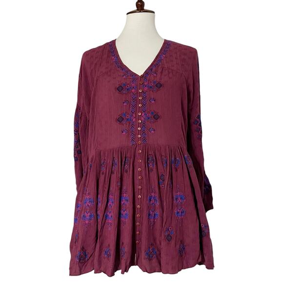 Free People Women's Red Arianna Embroidered Tunic‎ Dress Size XS - Picture 4 of 12